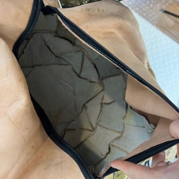 Vintage Handmade Genuine Leather Made in Egypt Pouf Ottoman Pyramids Empty - Picture 8 of 9